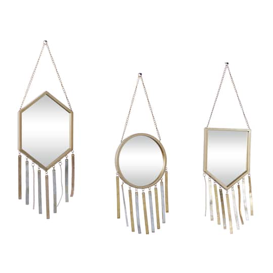 Set of 3 Gold Metal Farmhouse Wall Mirror, 9" x 27"